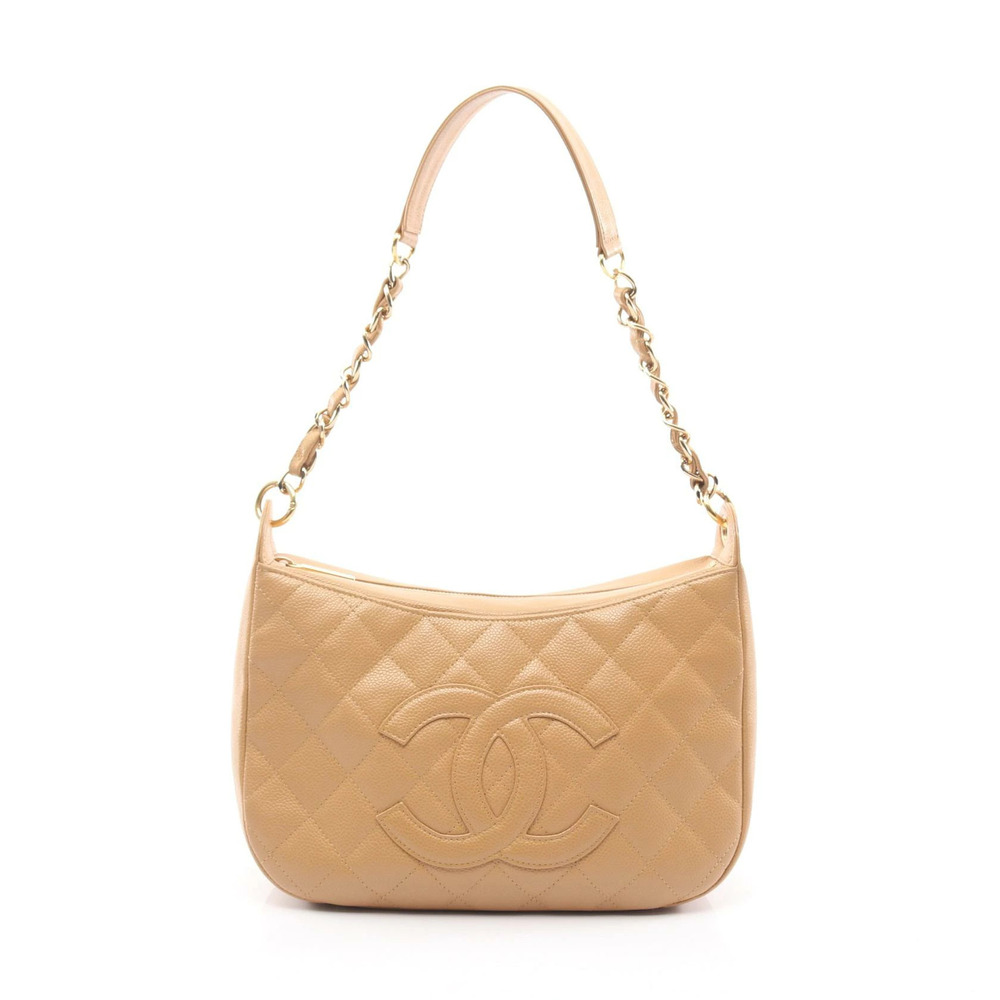 Chanel Coco Mark Shoulder Bag Caviar Leather Grained Calfskin Beige